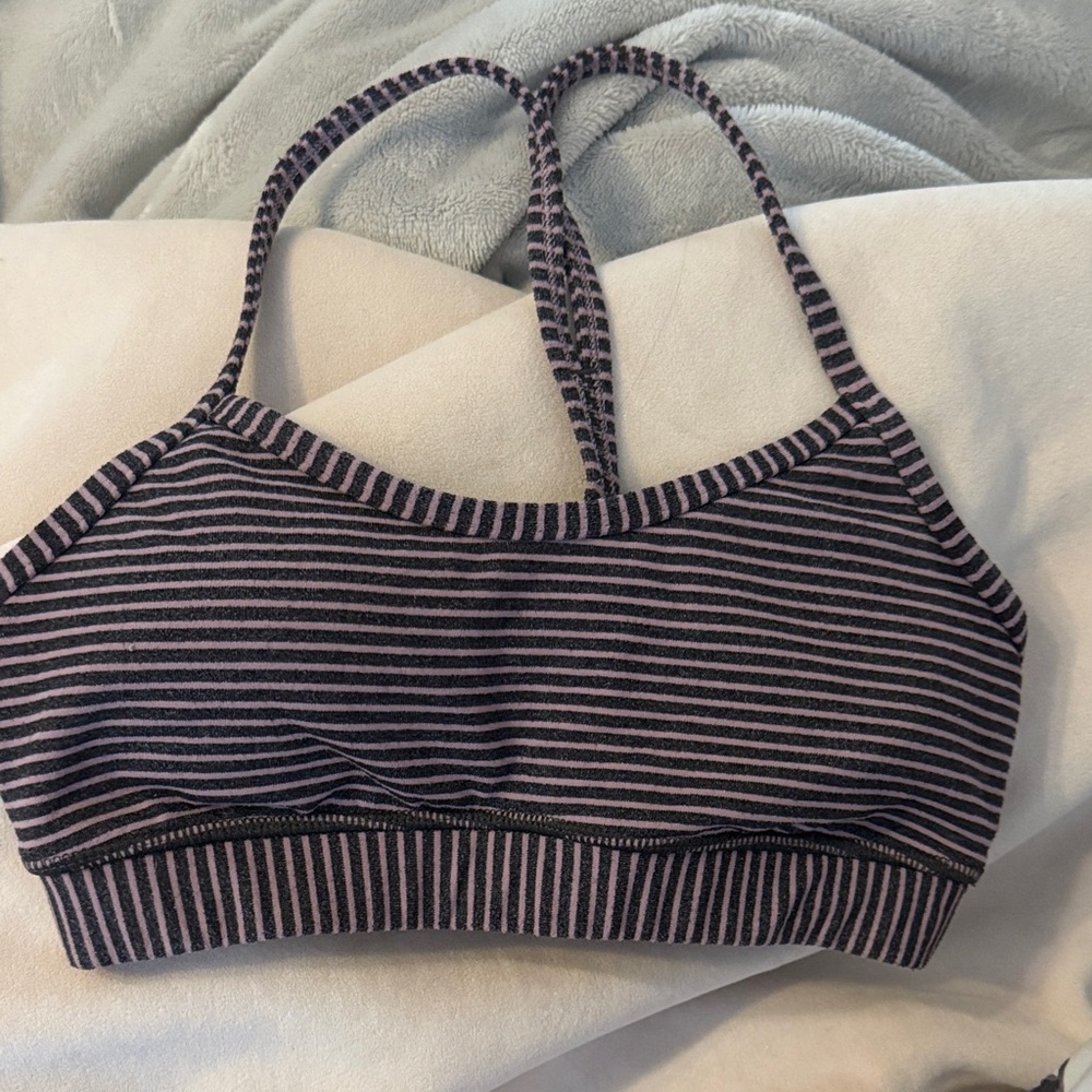 Lululemon Flow Y striped dark gray and pink Sports Bra, size 2